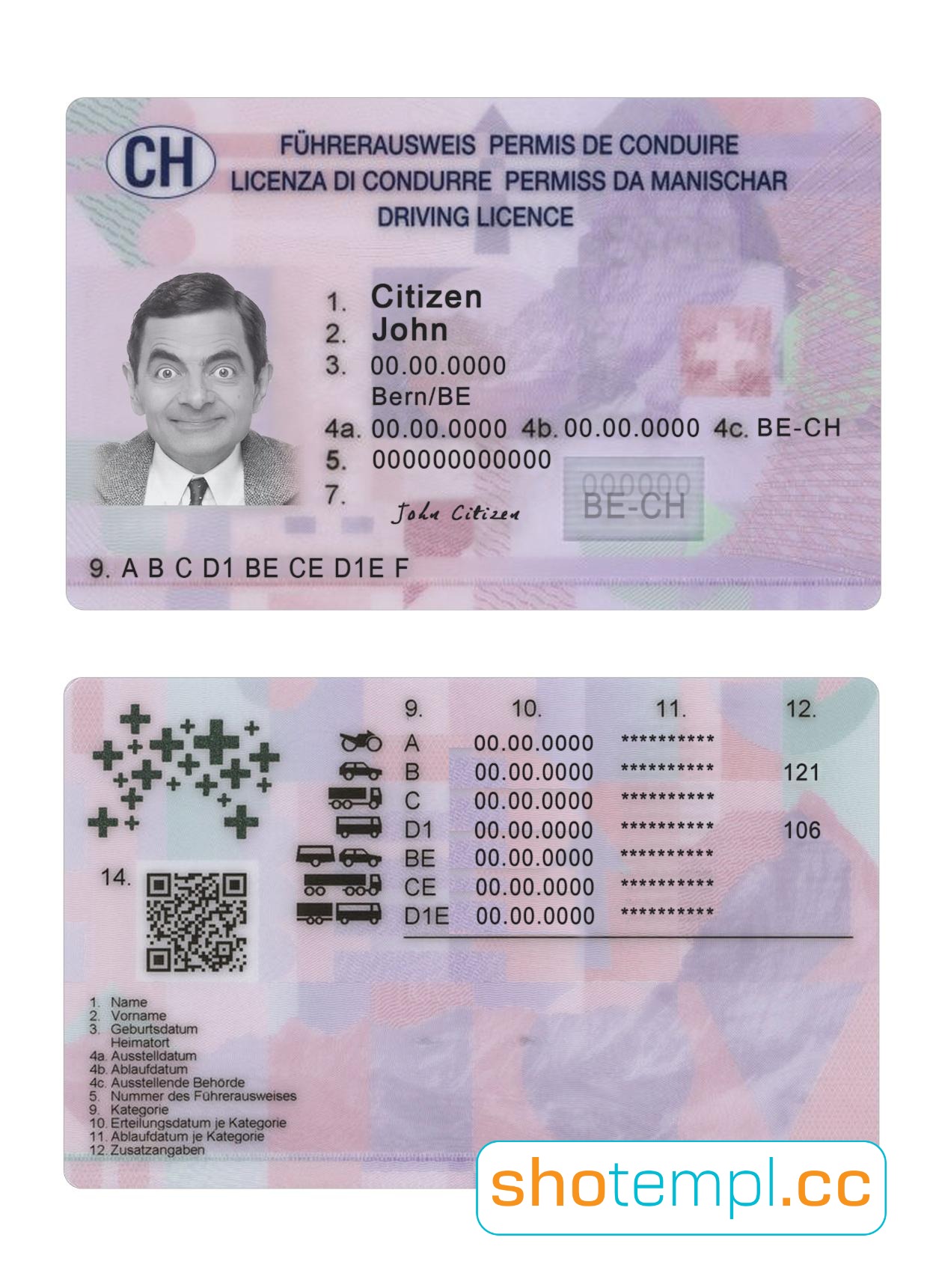 Switzerland Driver License PSD Template